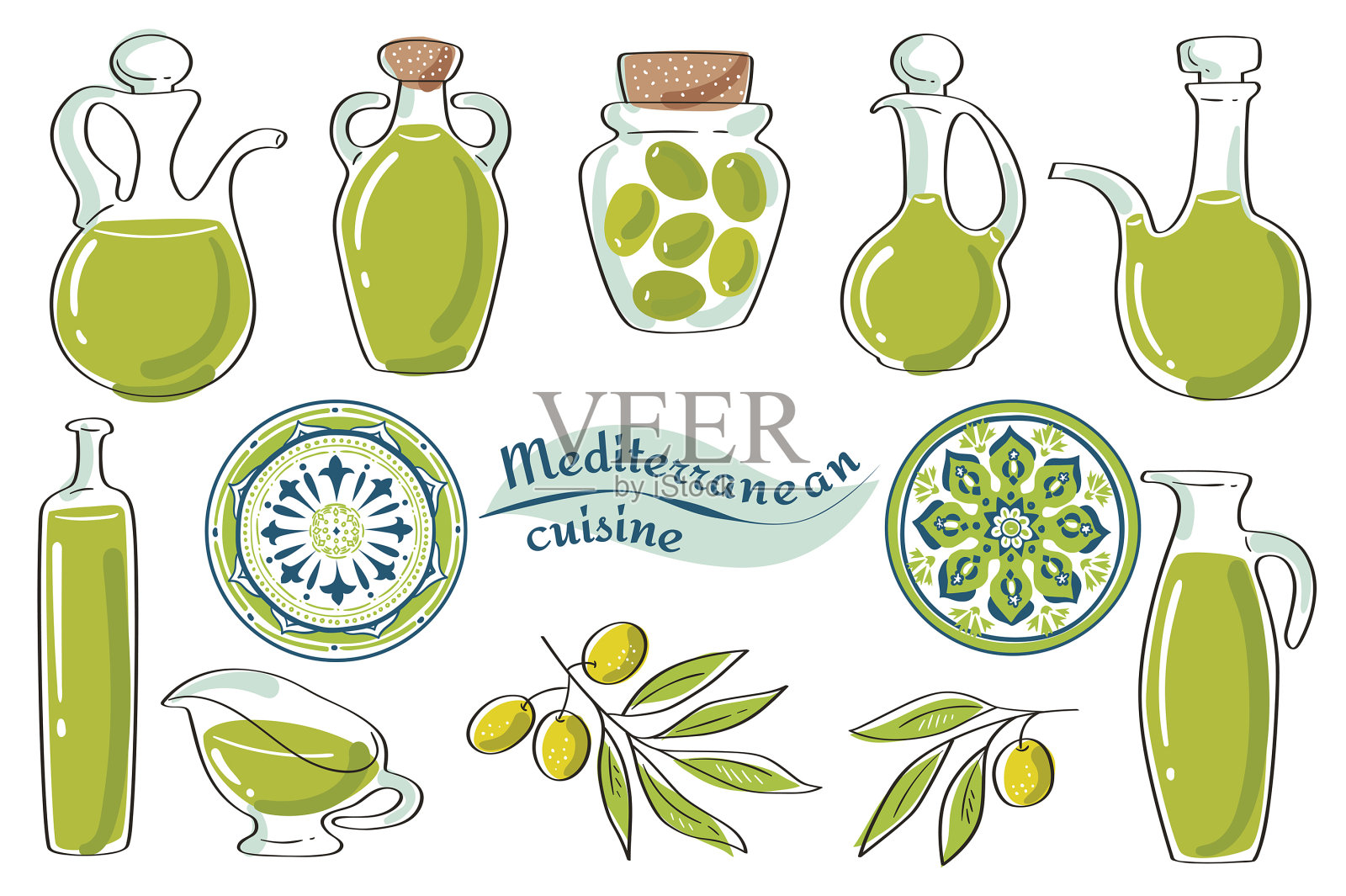 地中海饮食橄榄油。向量插画图片素材