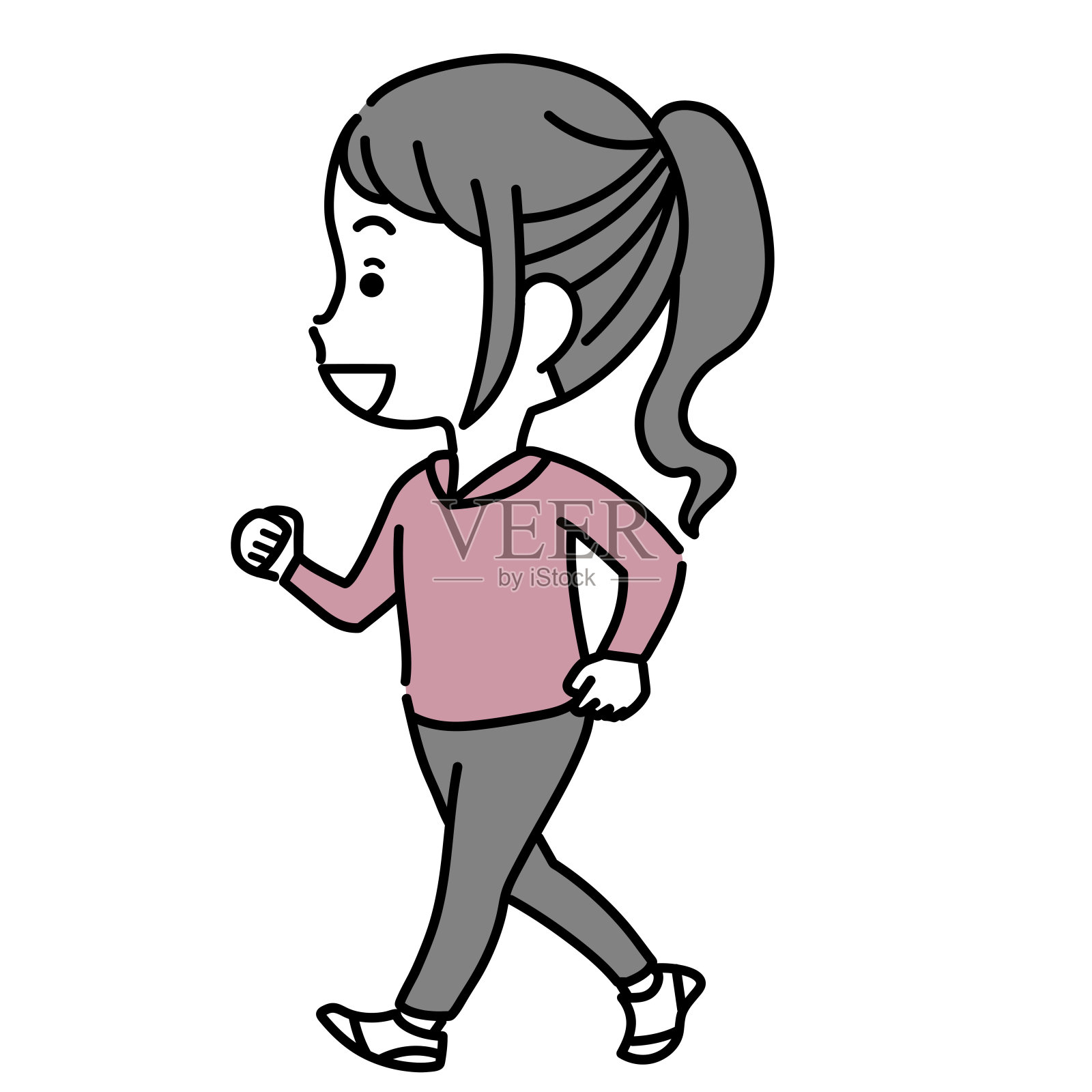 一个女孩在外面散步的插图设计元素图片