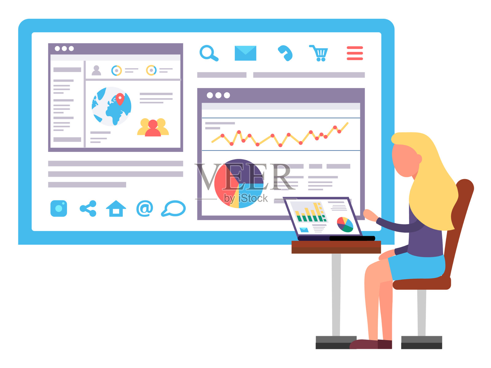 网站社交网络增长图表报告设计元素图片