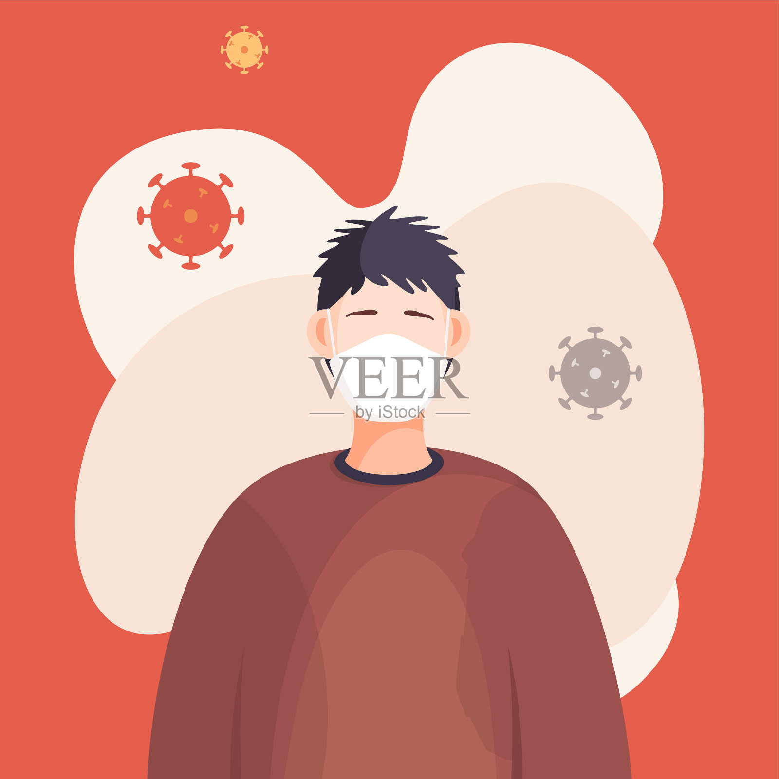 年轻人戴着防毒面具插画图片素材