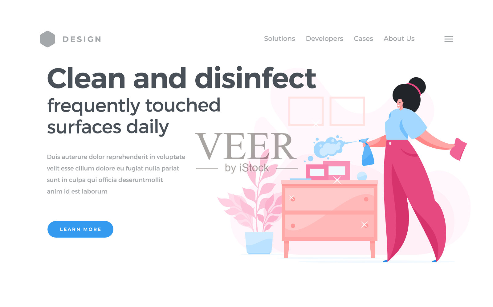 卡通女子在流行病期间消毒物品插画图片素材