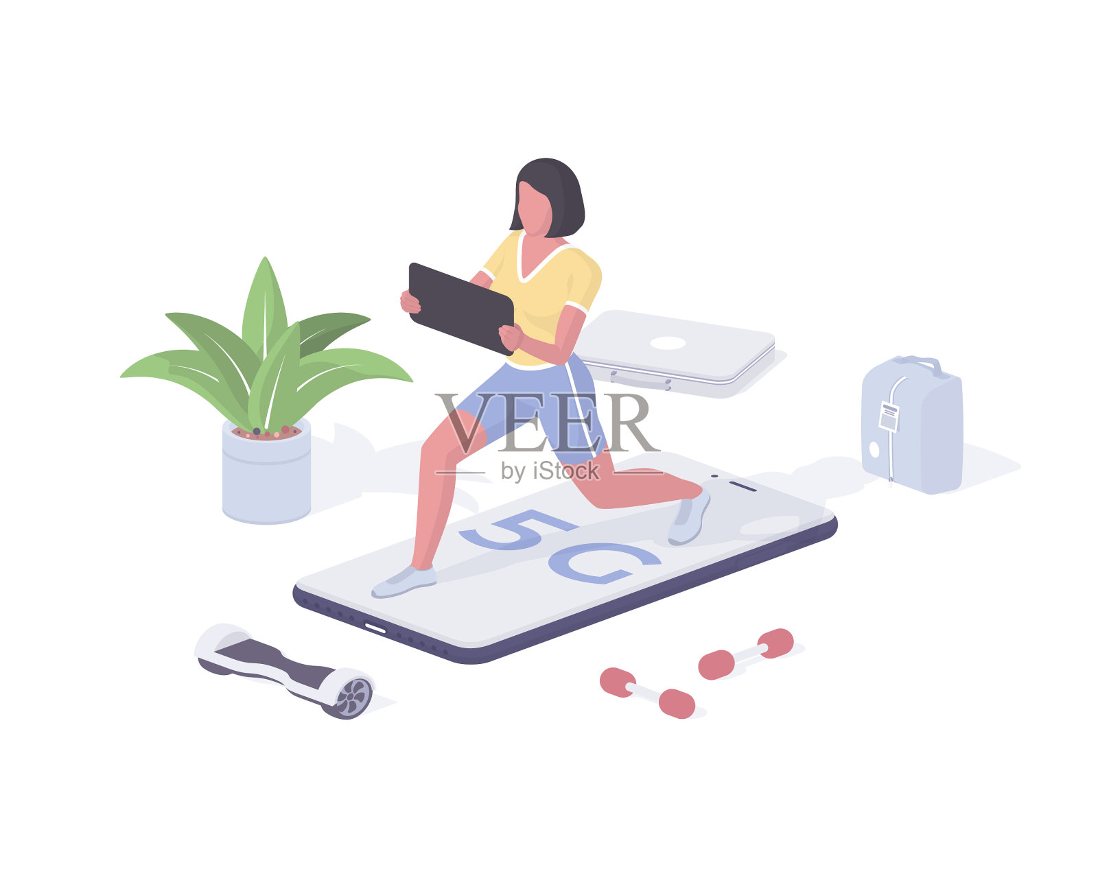 女子等距接入5g网络设计元素图片