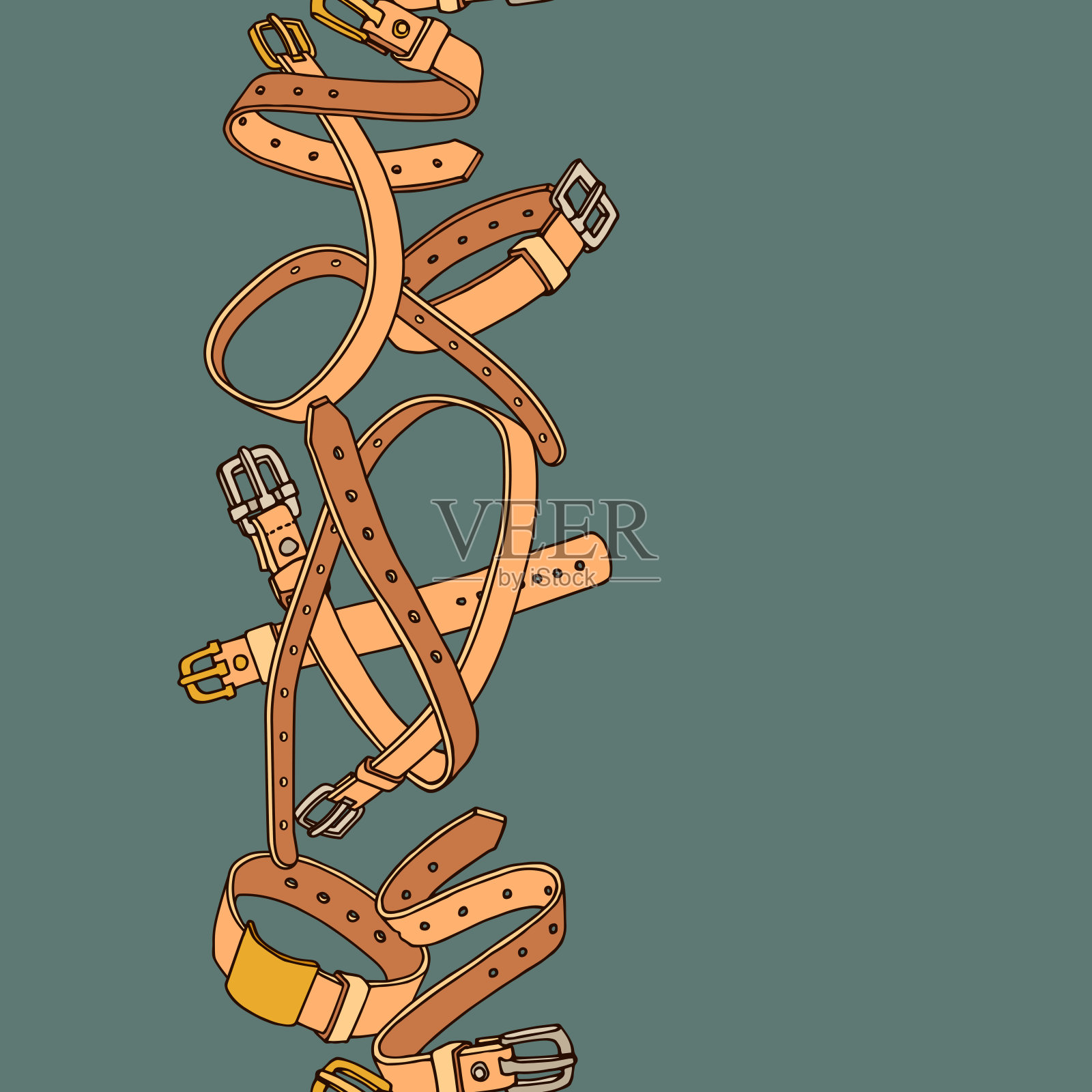 垂直无缝的简单皮带带金属扣，宠物项圈，框架，边框插画图片素材