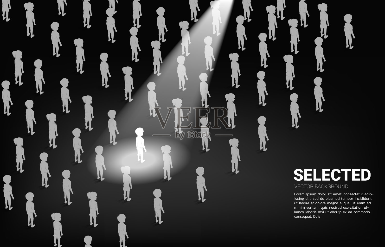 男孩和女孩的剪影在聚光灯下在一群云。设计元素图片