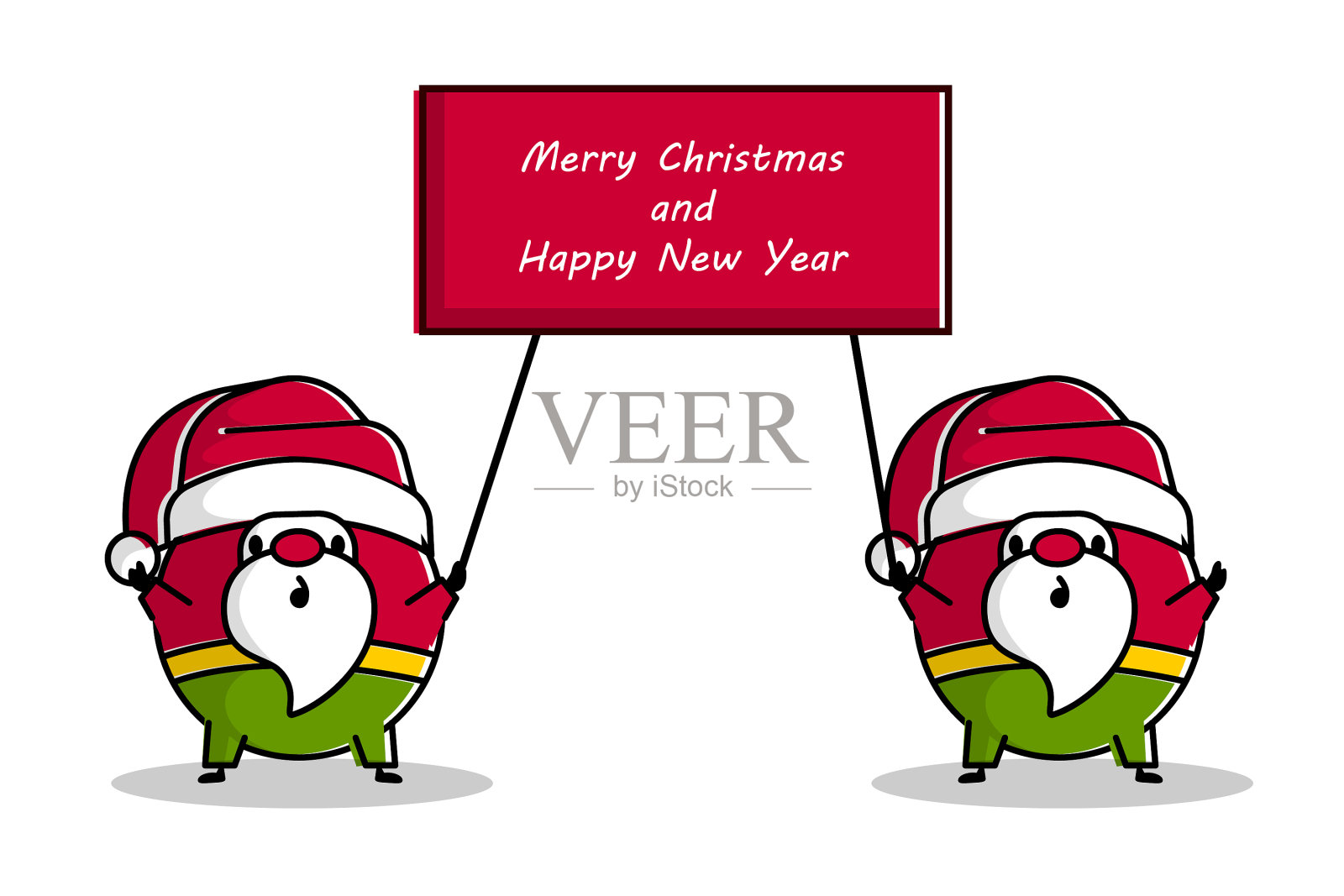 轮廓卡通圣诞老人举旗插画图片素材