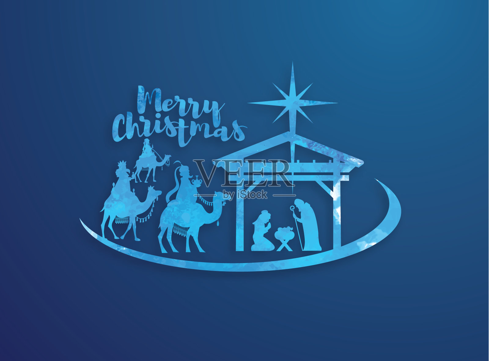 矢量插图基督诞生，婴儿耶稣到达东方三博士熊礼物，三个英明的国王和伯利恒之星，诞生圣诞图形设计元素插画图片素材