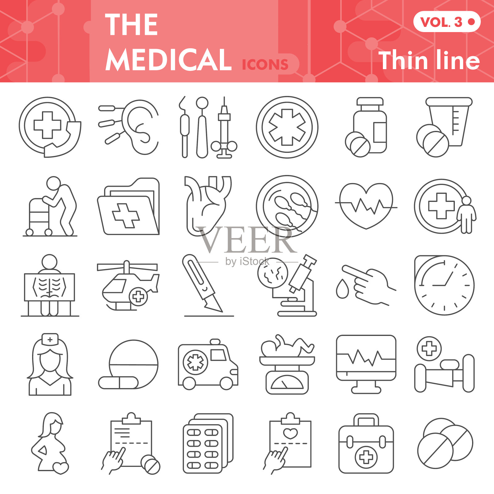 医疗细线图标设置健康状况和医疗保健图标素材