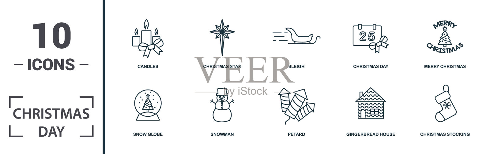 圣诞节图标设置单色标志收集图标素材