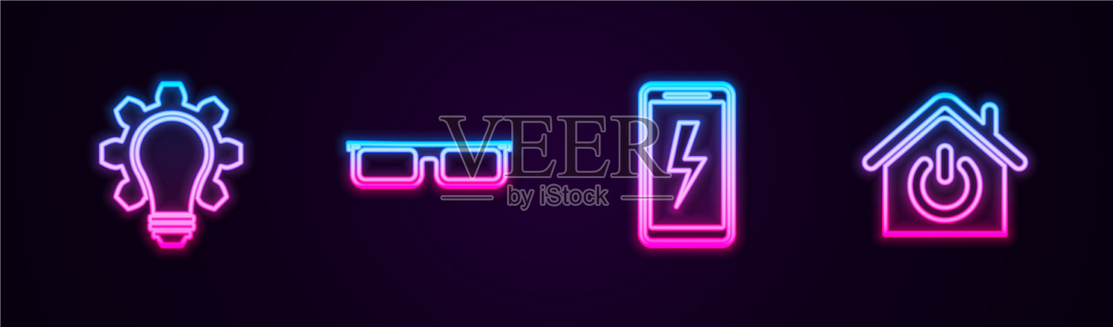 设置线灯泡和齿轮眼镜移动插画图片素材