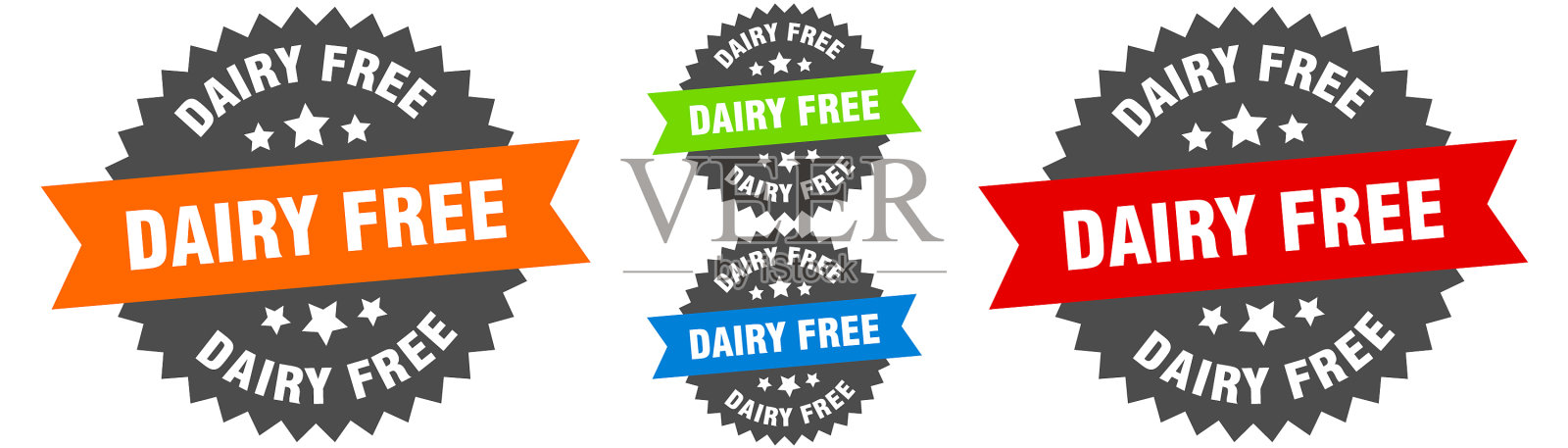 乳品免费标志圆丝带标签设置密封设计元素图片