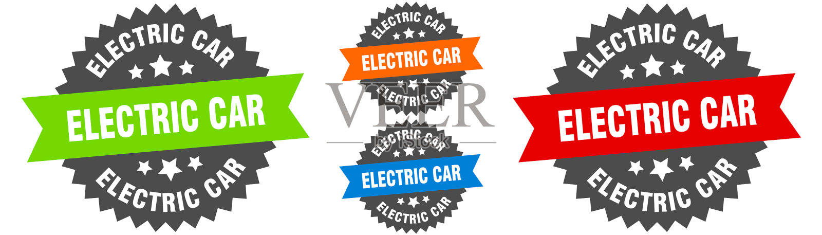 电动汽车标志圆丝带标签集印章插画图片素材