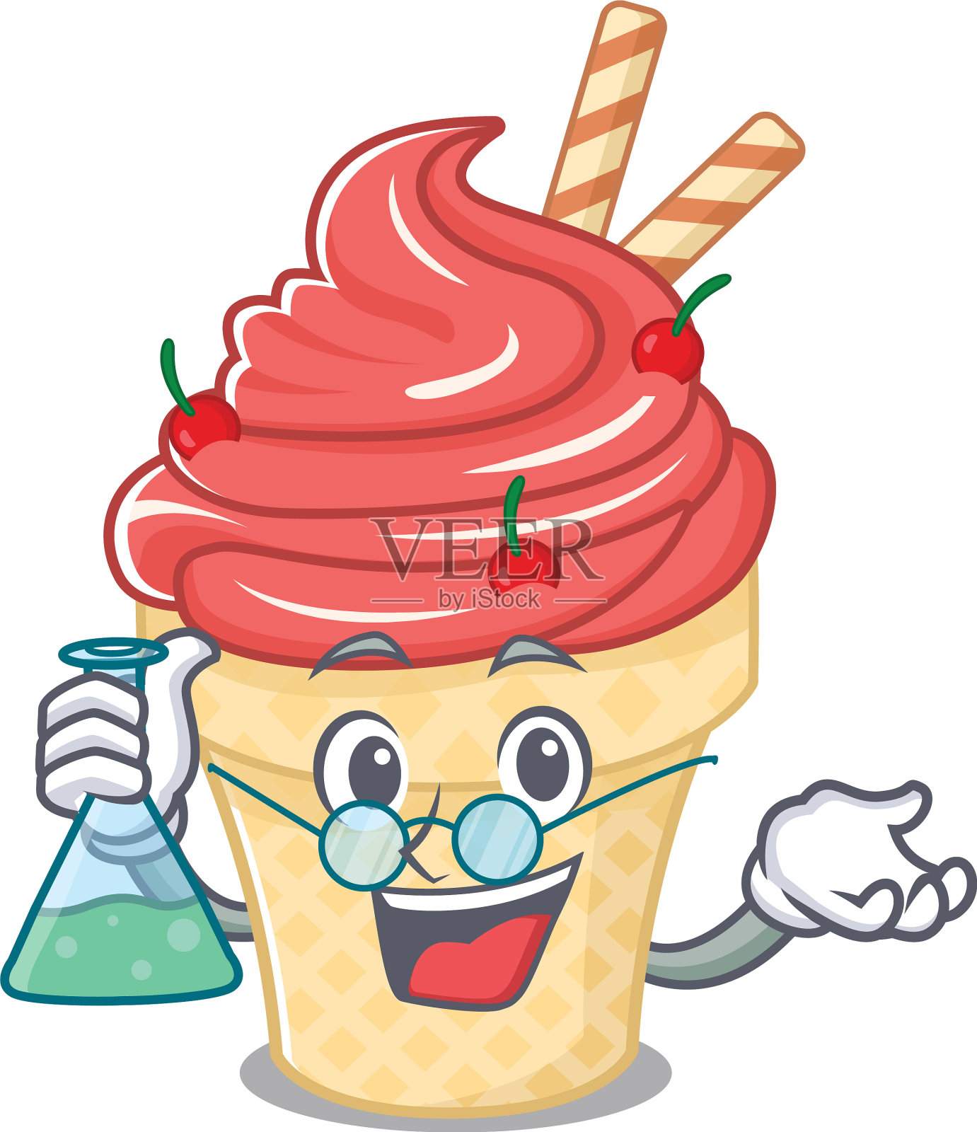 聪明的教授樱桃冰淇淋吉祥物设计设计元素图片