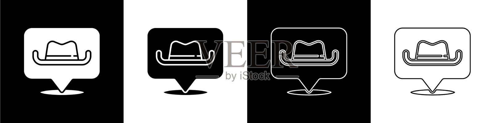 设置位置牛仔图标孤立在黑色和插画图片素材