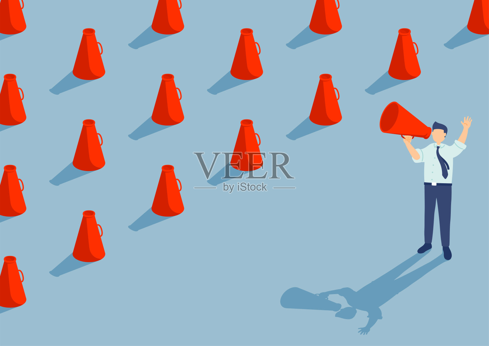 商人讲话与扩音器等距无缝模式，报业抗议工会概念海报和社会旗帜设计插图孤立在蓝色背景，矢量eps 10，复制空间插画图片素材