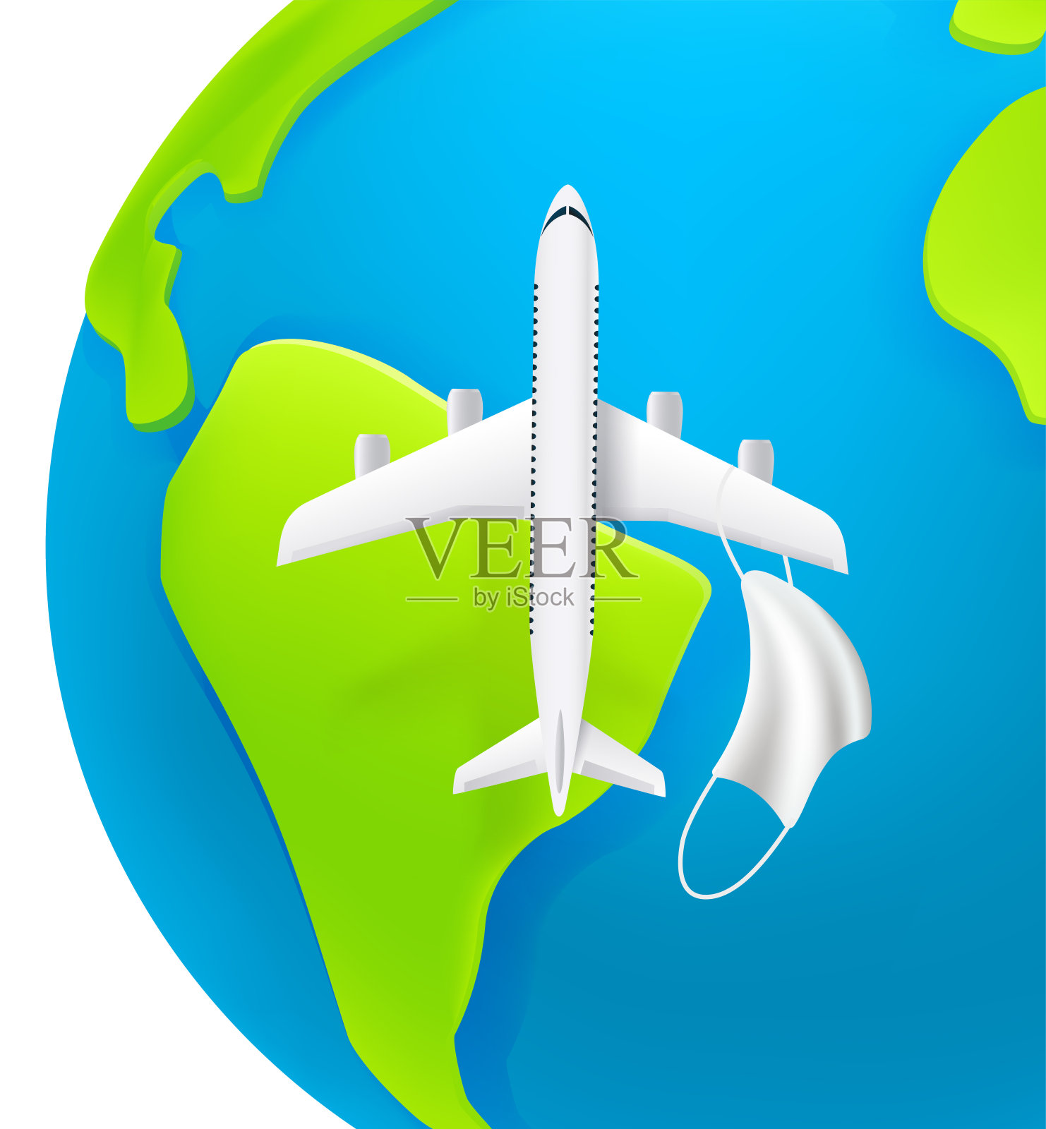 旅行检疫后的概念。在地球上有阴影的现代飞机插画图片素材