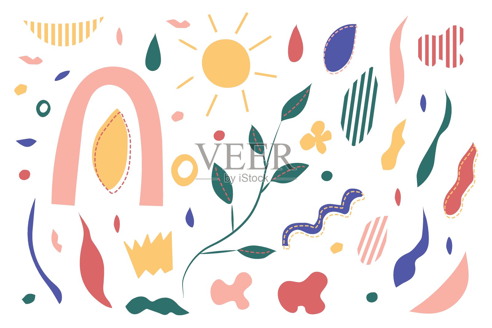 一套现代手绘有机形状插画图片素材