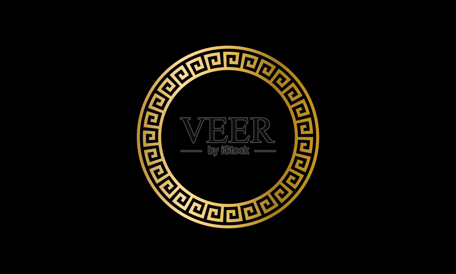 传统简单的漫步。黑色背景上的金色圆形框架。古希腊装饰插画图片素材