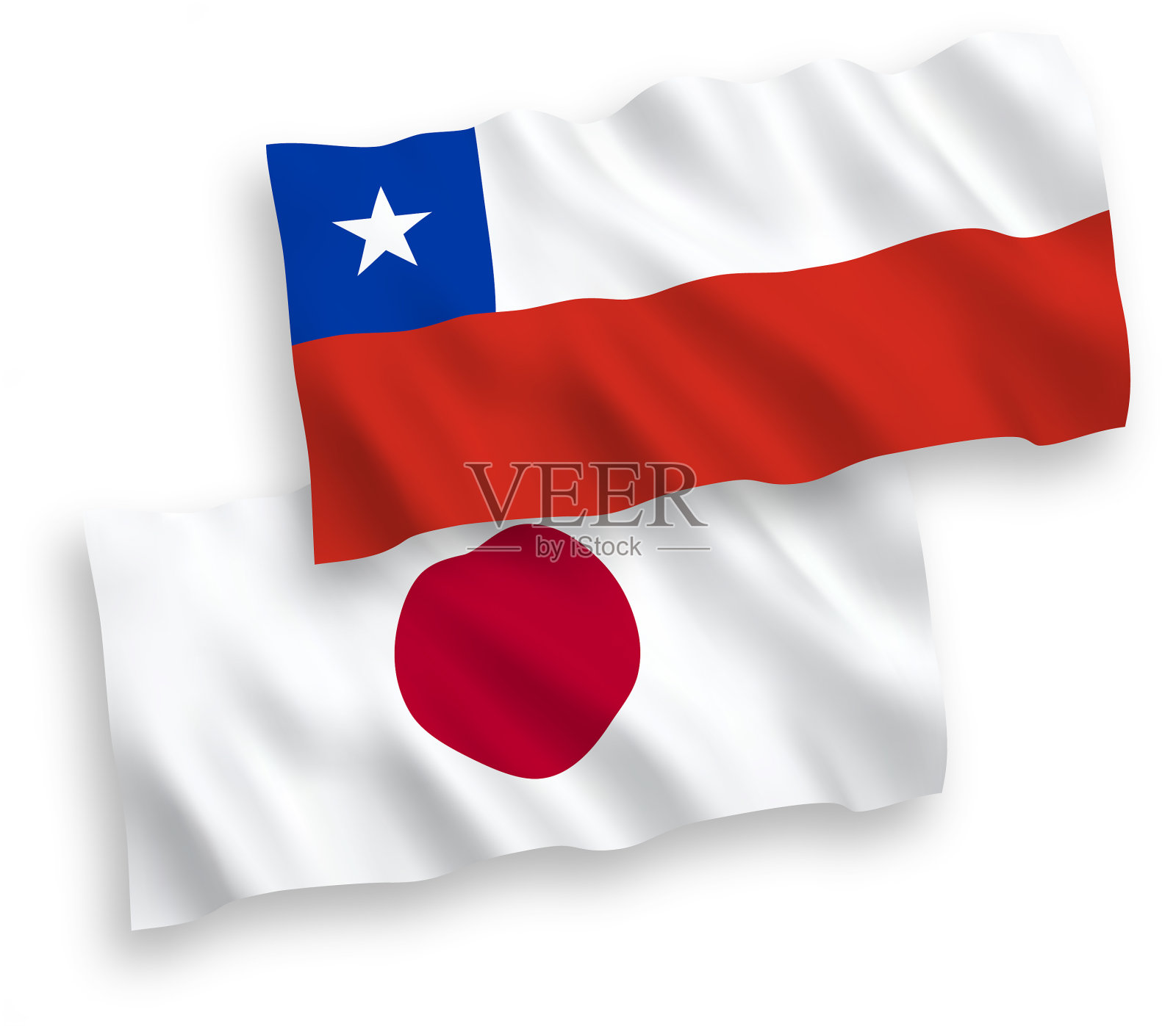 白色背景上的日本和智利国旗设计元素图片