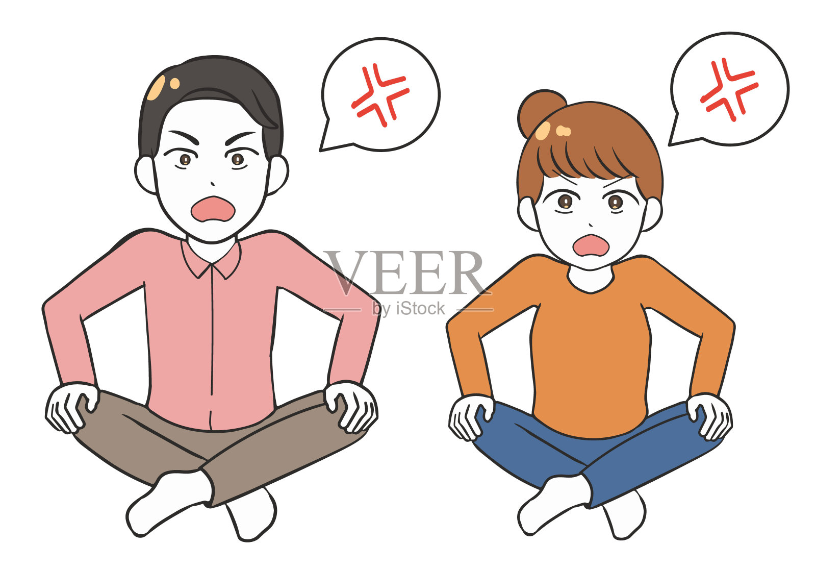 男人和女人对着盘腿大喊大叫插画图片素材