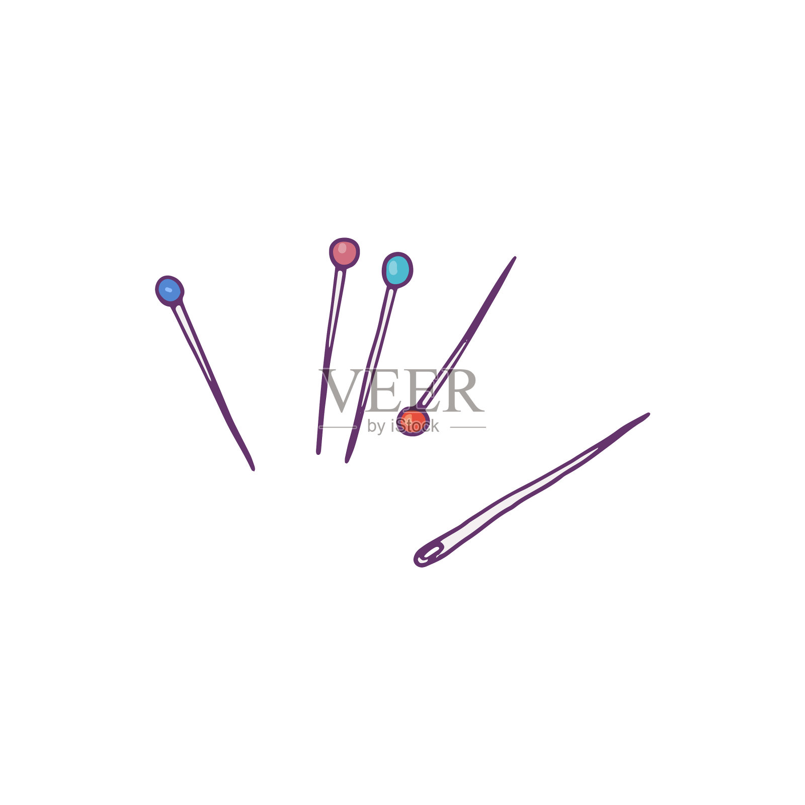 缝纫和刺绣用针和大头针图标素材