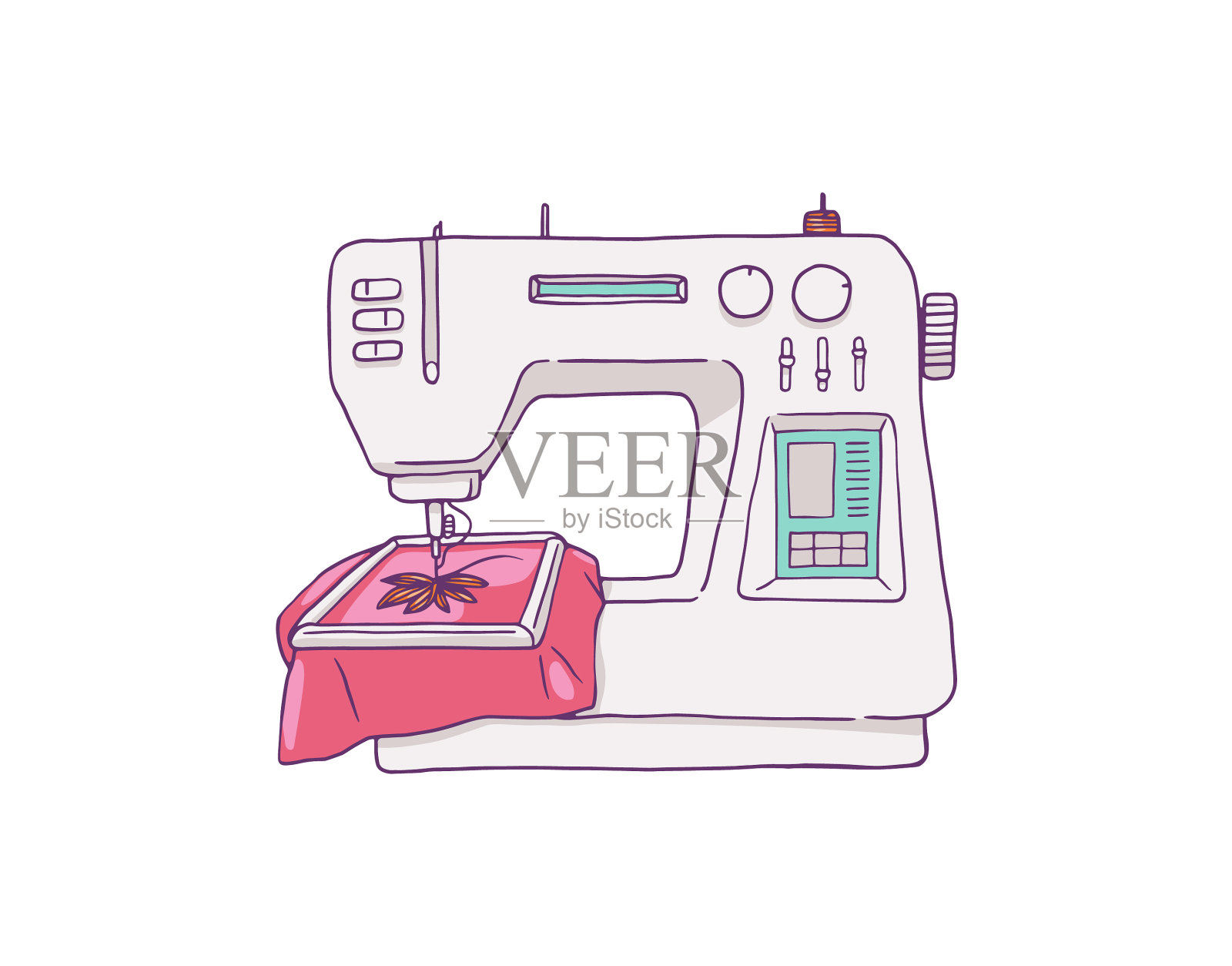 现代缝纫机和绣花机图标草图设计元素图片