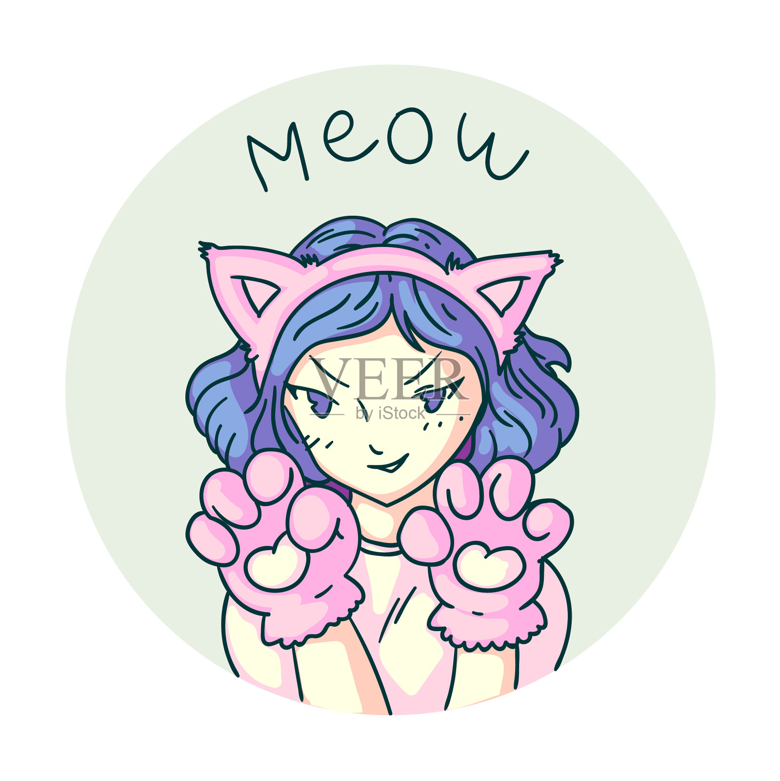 可爱的动漫卡通Kitty女孩贴纸孤立上设计元素图片