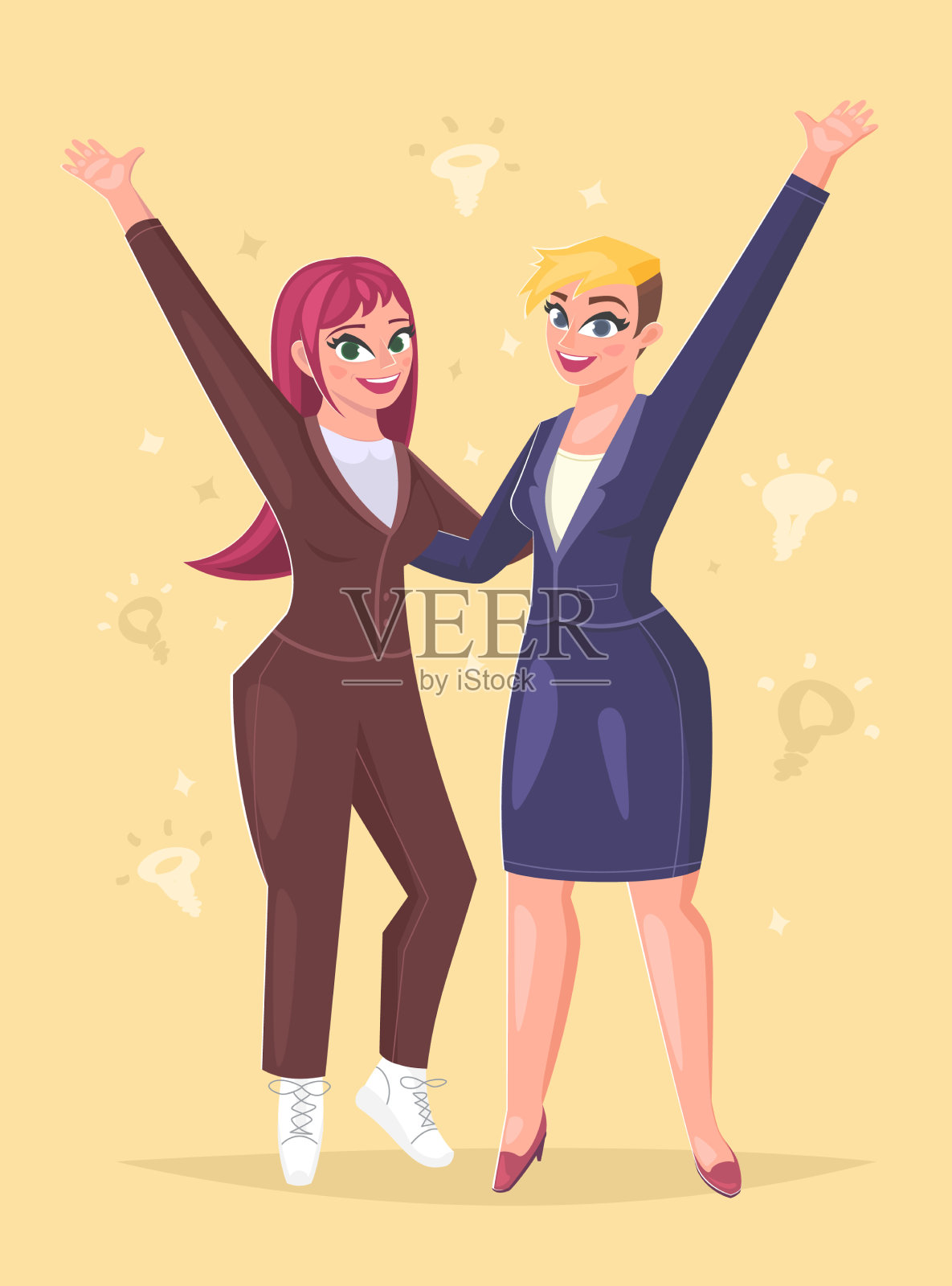 两位女同事穿着休闲装插画图片素材