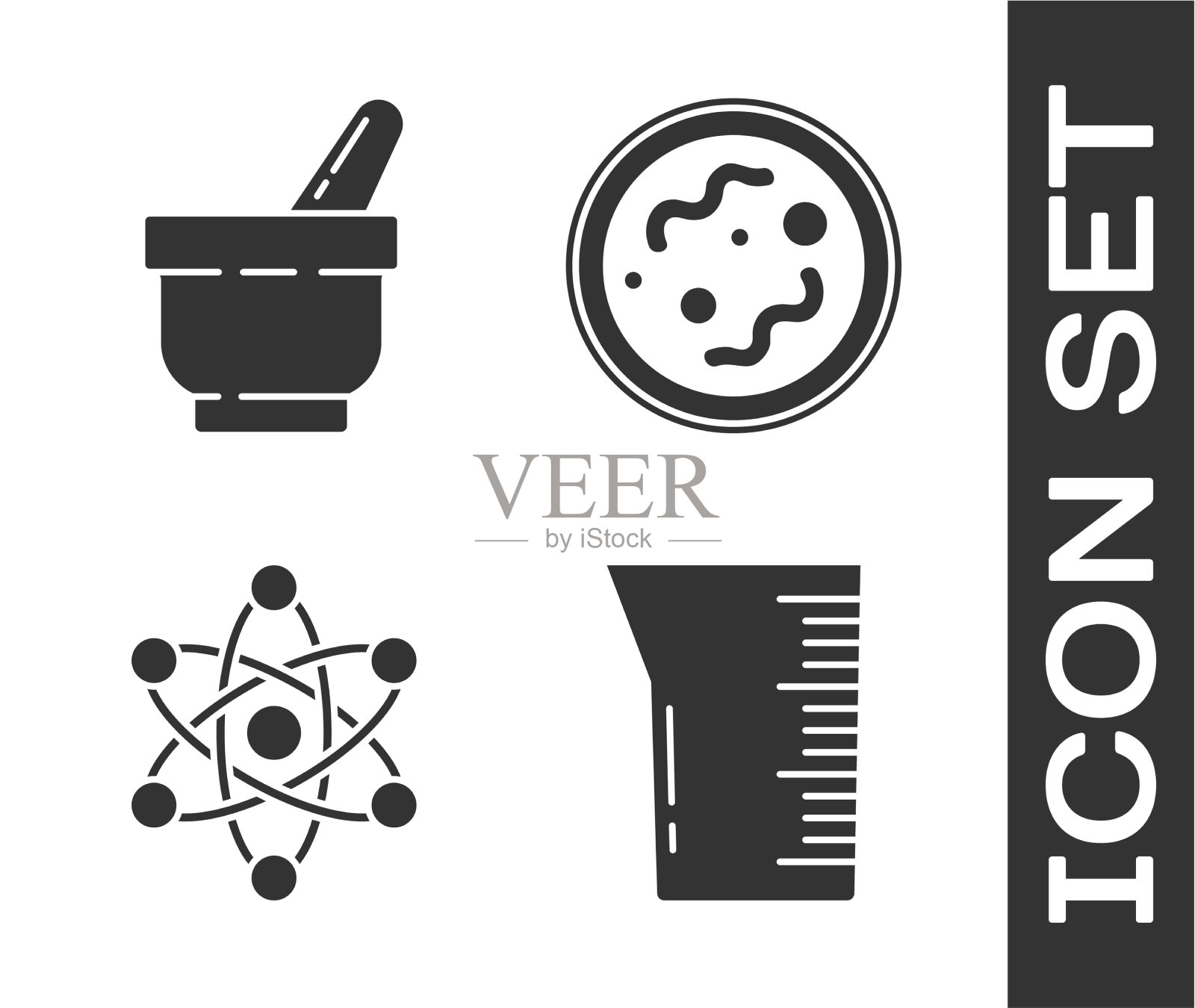 放置实验室玻璃器皿或烧杯研钵和图标素材