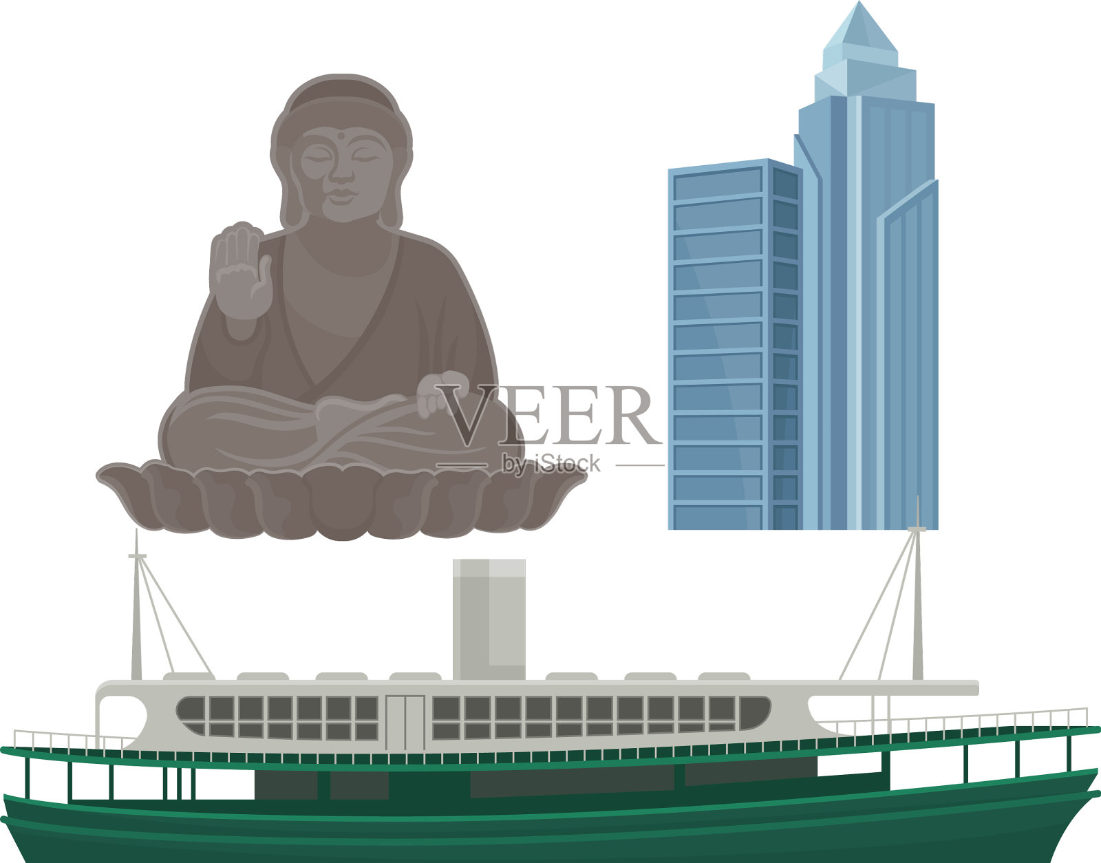 香港的旅游标志有大佛和插画图片素材