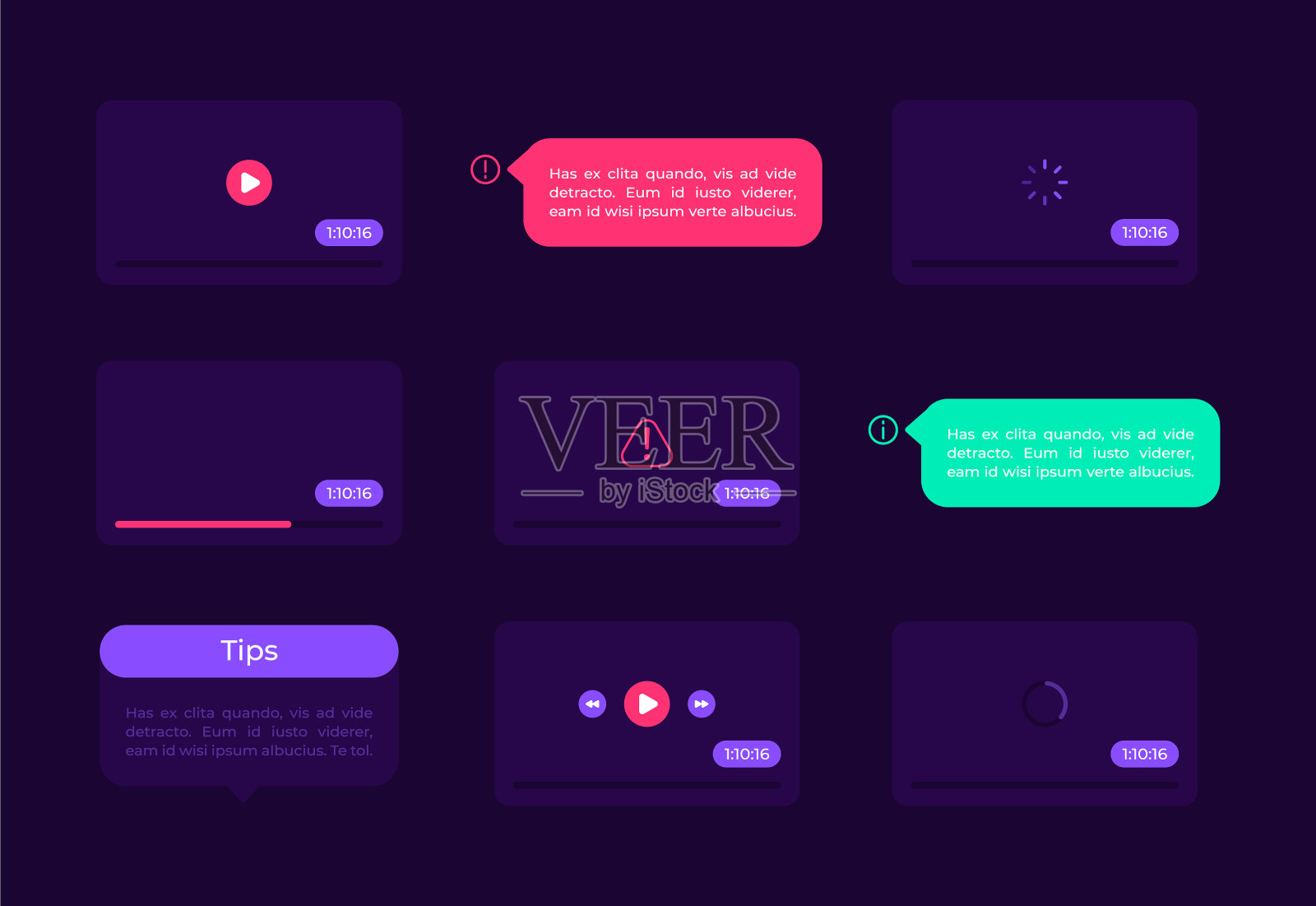 视频屏幕UI元素工具包插画图片素材