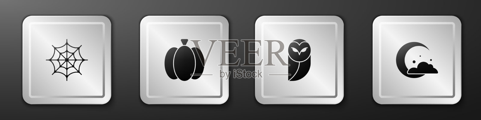 设置蜘蛛网，南瓜猫头鹰和月亮和星星图标素材