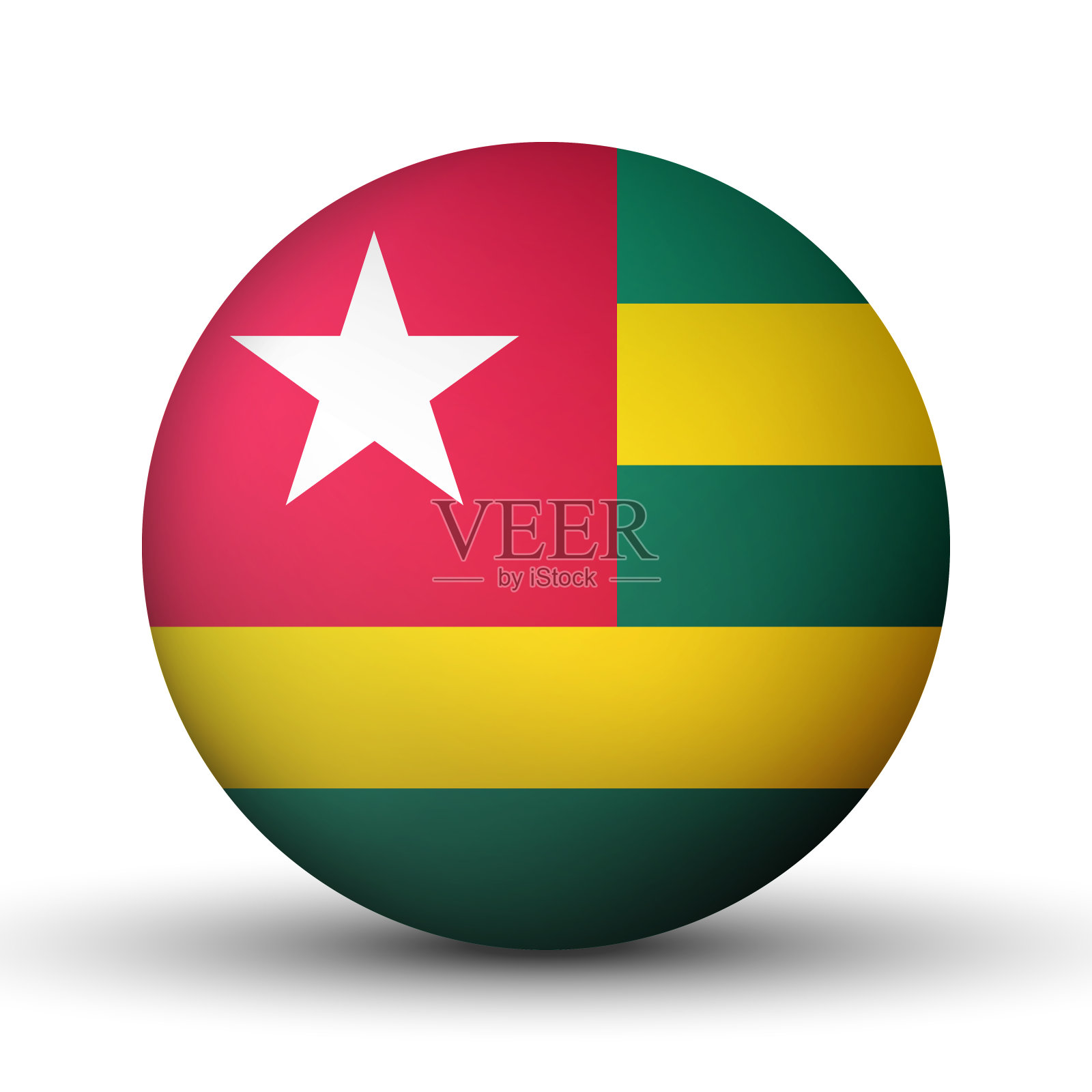 玻璃轻球和多哥国旗。圆球，模板图标。国家的象征。光滑的现实球，3D抽象矢量插图突出在白色的背景。大泡沫插画图片素材