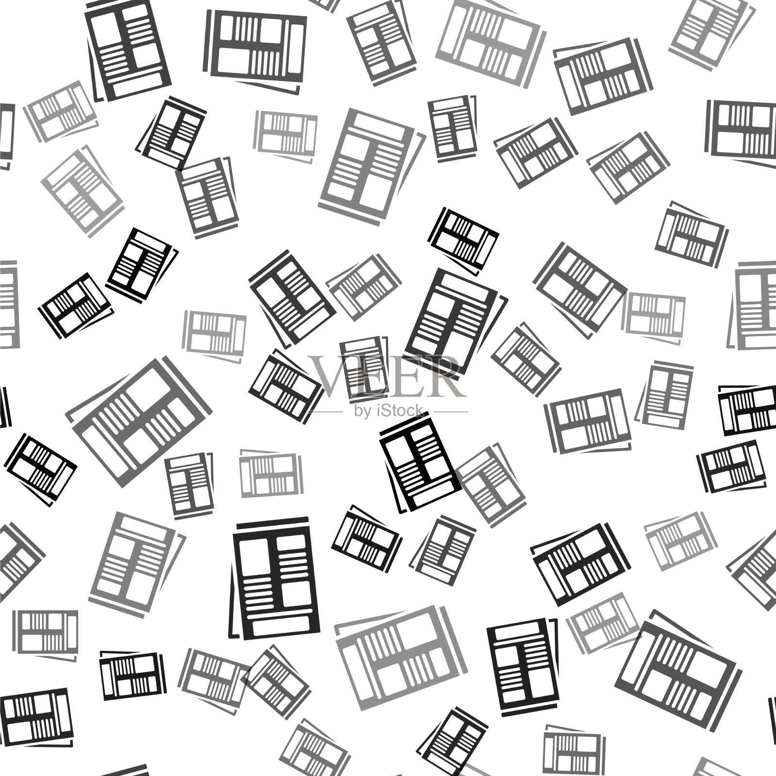 黑色新闻图标孤立无缝模式上的白色插画图片素材