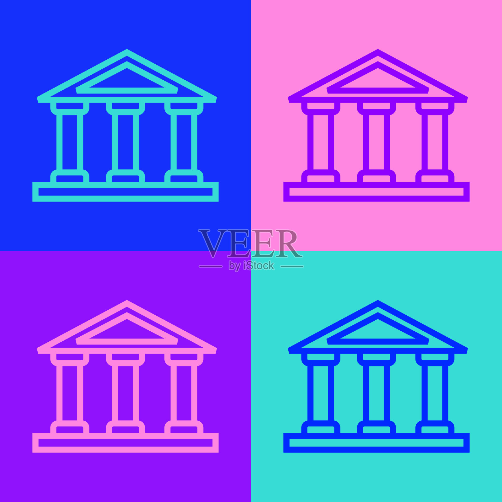 波普艺术线法院大楼图标孤立上插画图片素材