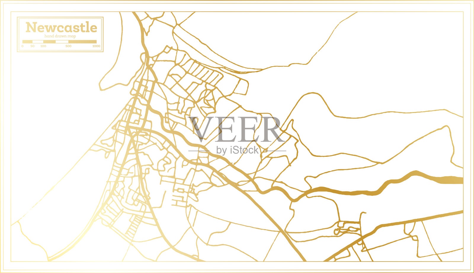 纽卡斯尔英格兰城市地图的复古风格插画图片素材