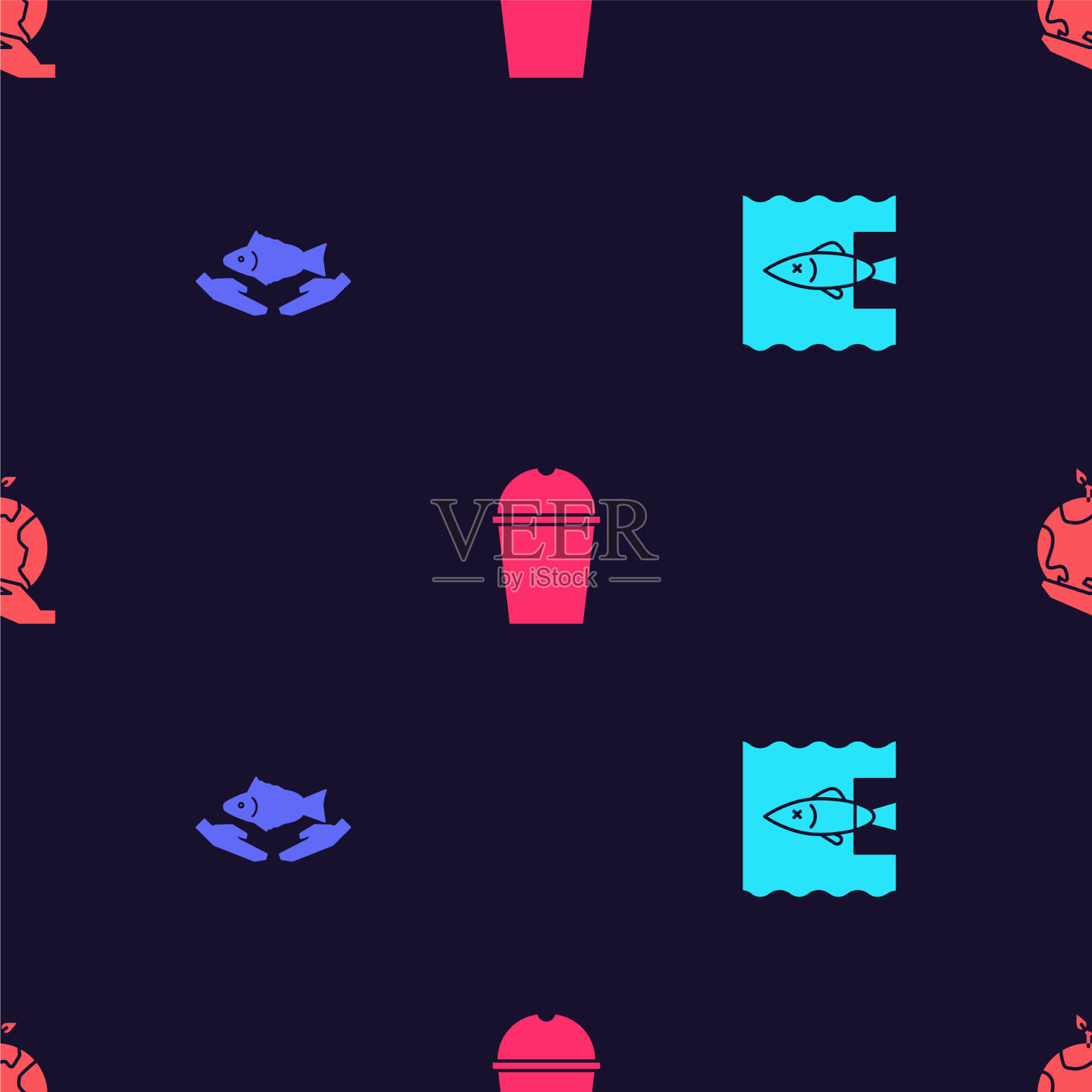 设置停止海洋塑料污染鱼类关爱纸图标素材