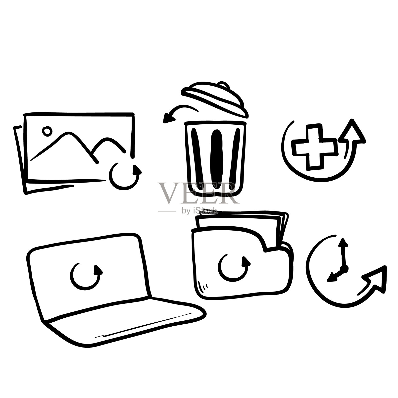 手绘简单集恢复相关线图标素材