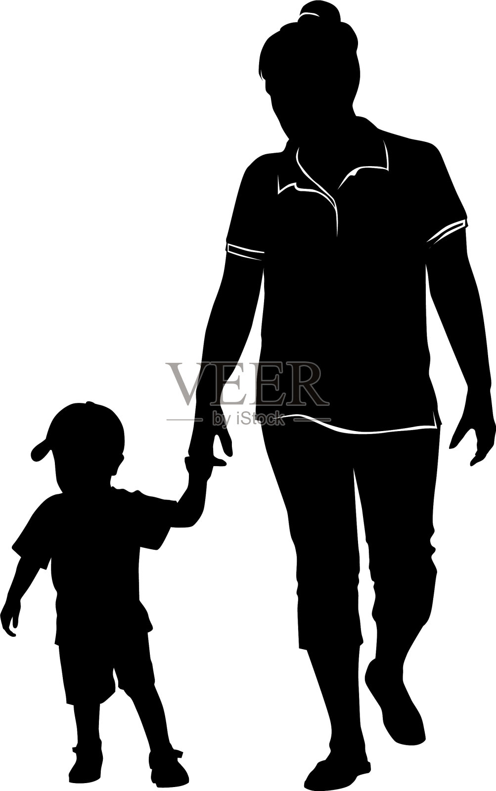 剪影妈妈走着一只手插画图片素材