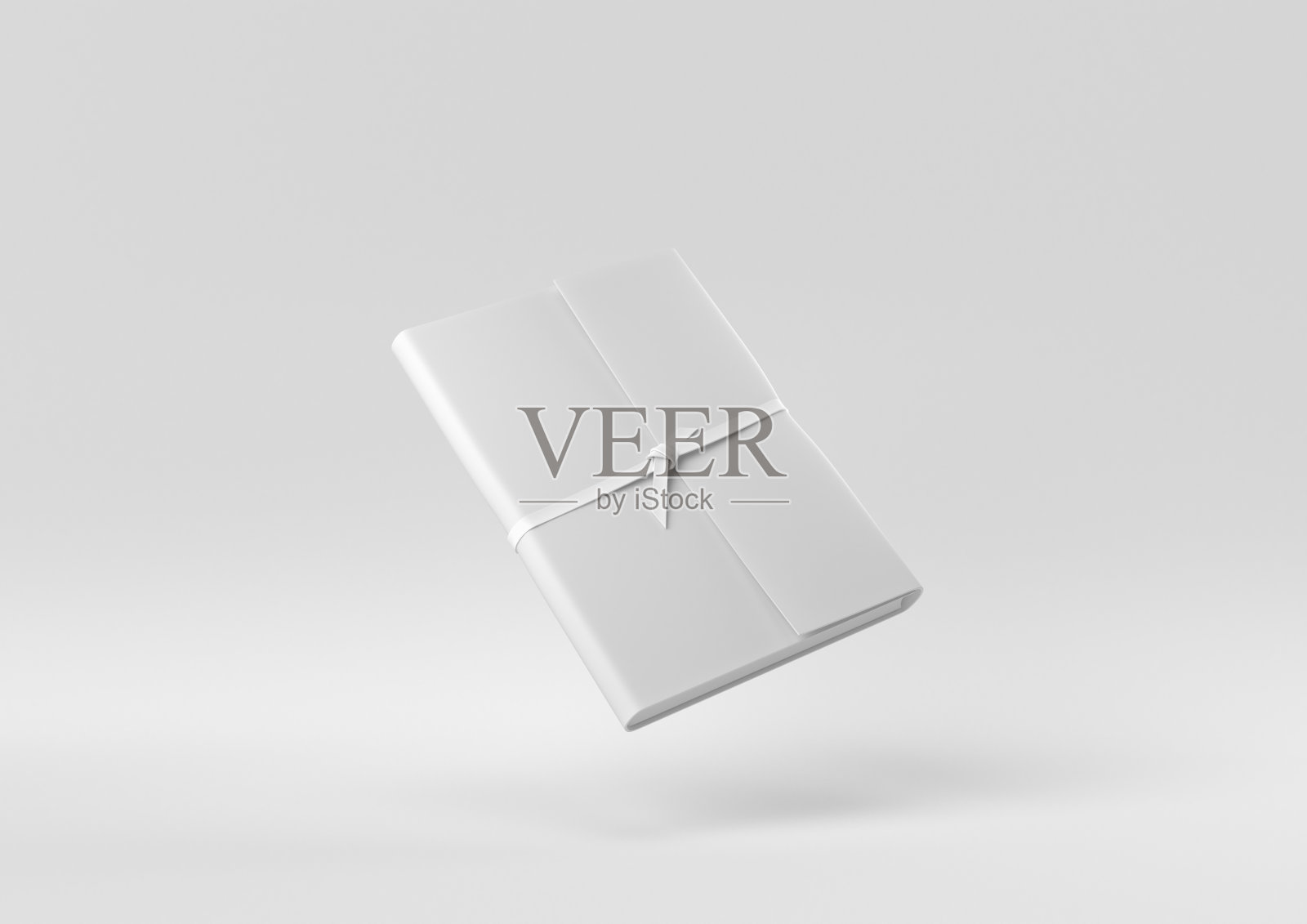 白色笔记本漂浮在白色的背景。最小概念创意。单色。3 d渲染。照片摄影图片