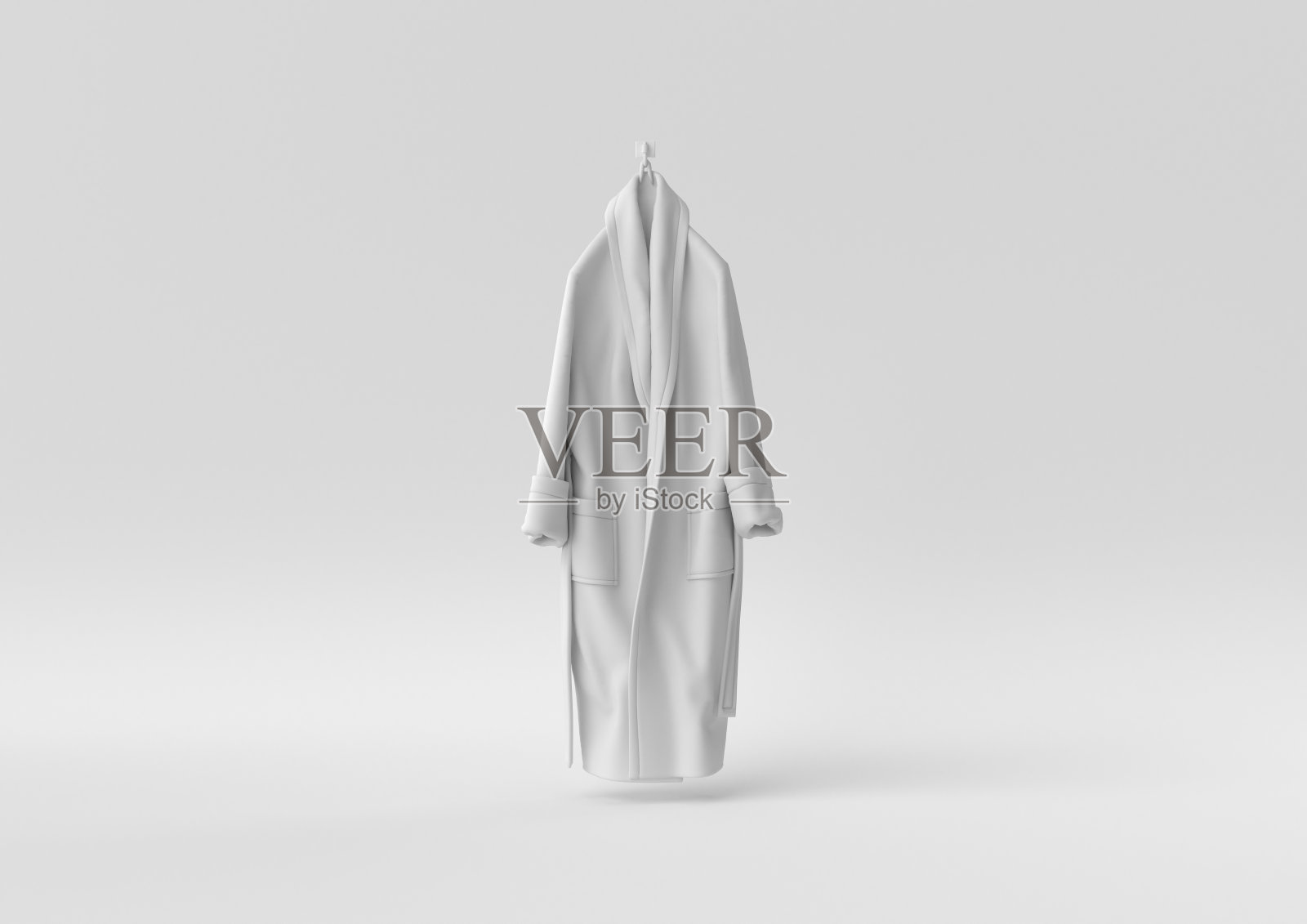 白色背景的白色浴袍。最小概念创意。单色。3 d渲染。照片摄影图片