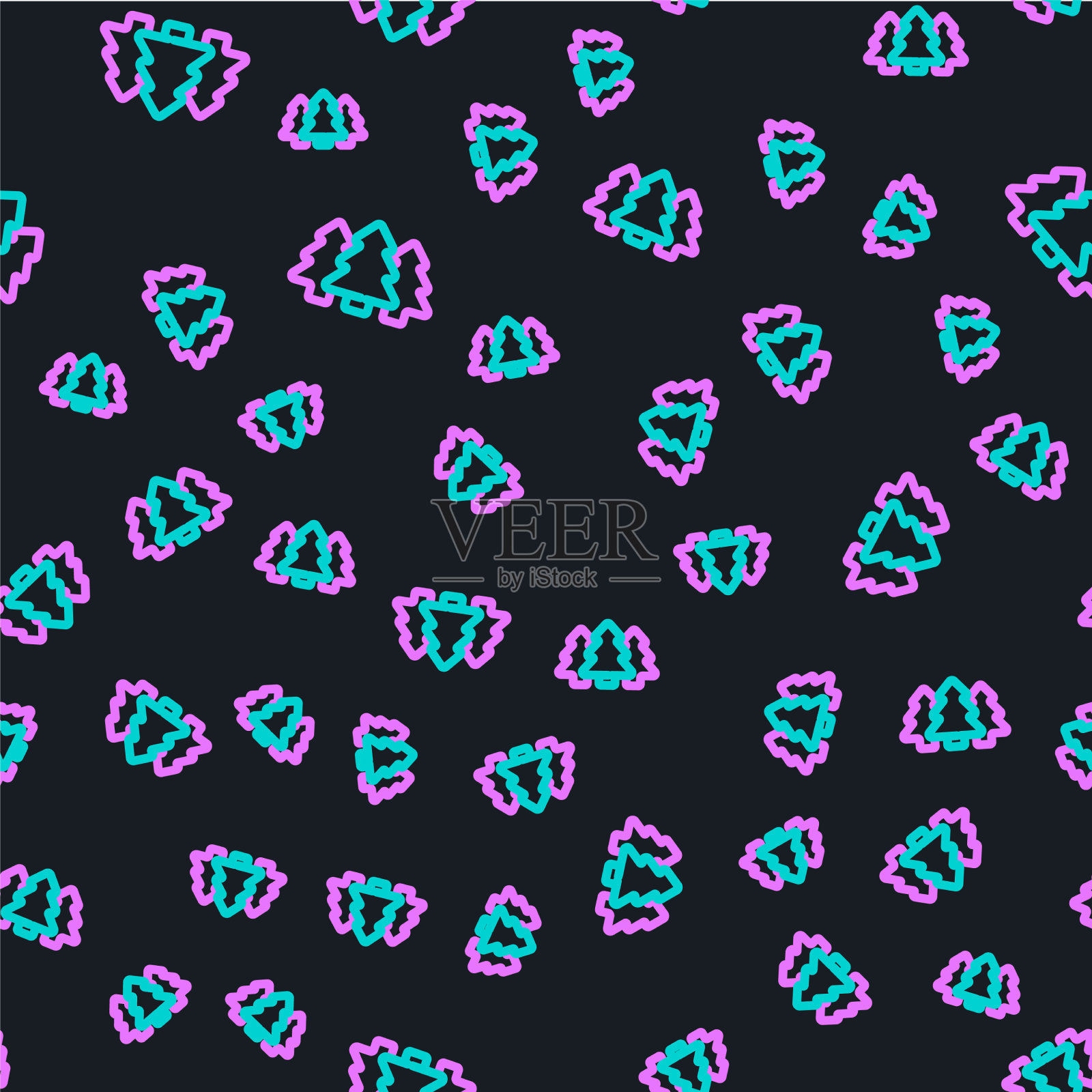 线树图标隔离无缝模式上的黑色插画图片素材