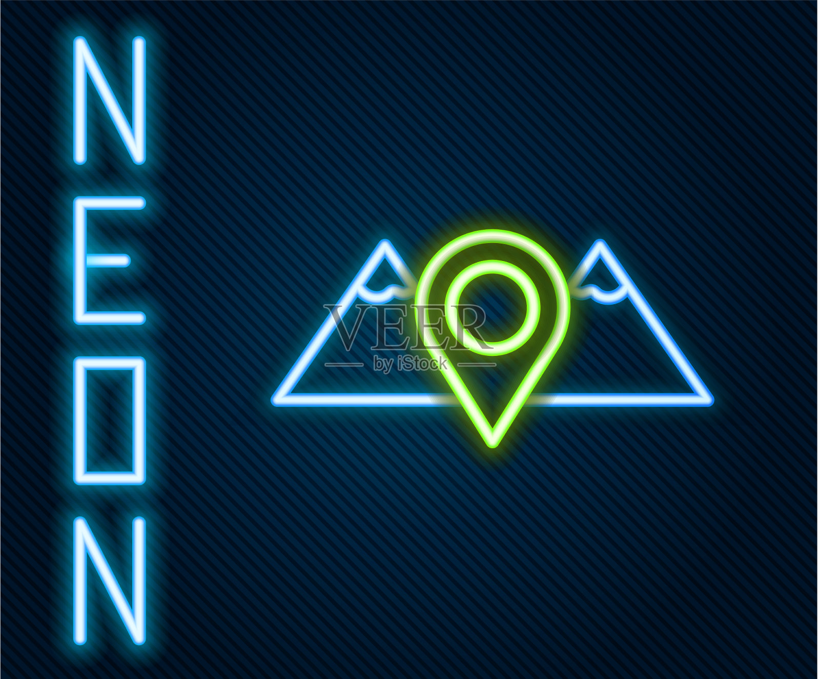 发光的霓虹线位置山脉图标孤立插画图片素材