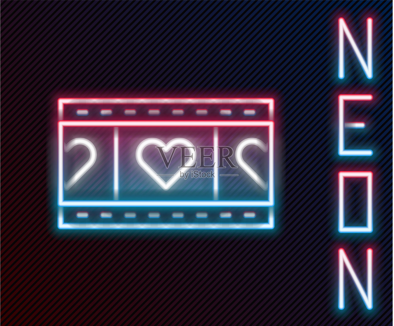 发光的霓虹线播放视频与心脏图标插画图片素材
