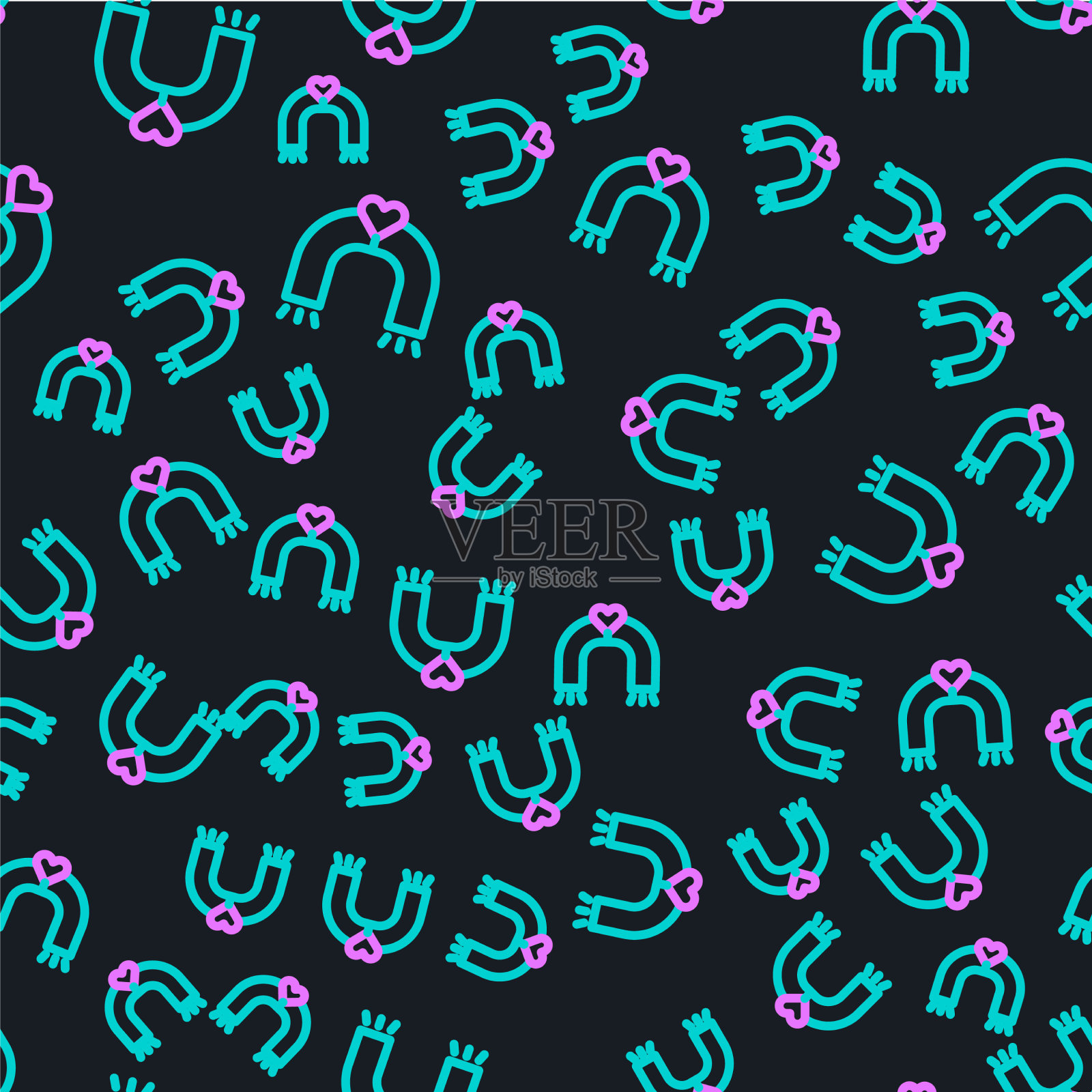 线爱磁铁图标孤立无缝图案上插画图片素材