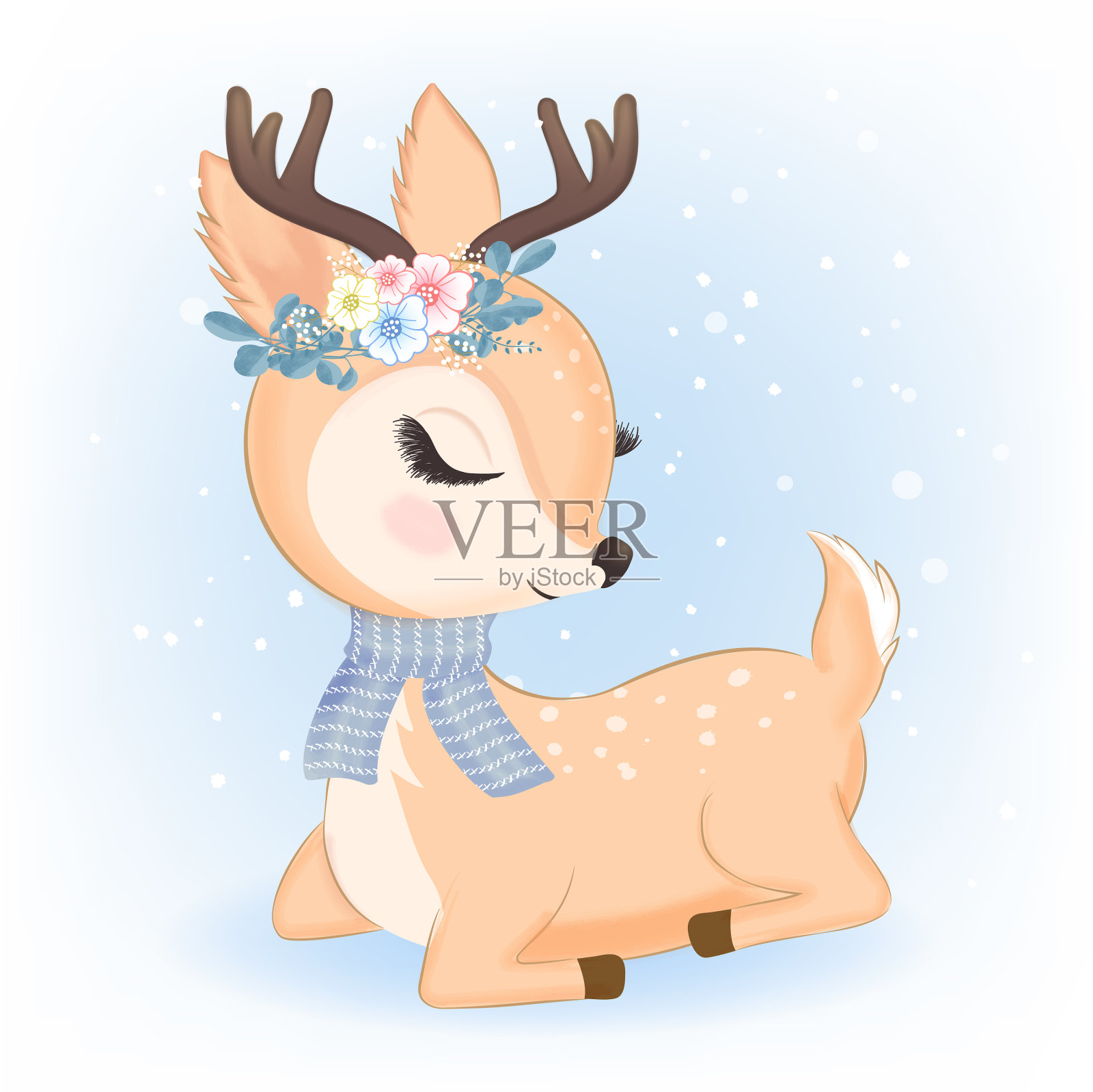 可爱的鹿在圣诞节的花束插画图片素材