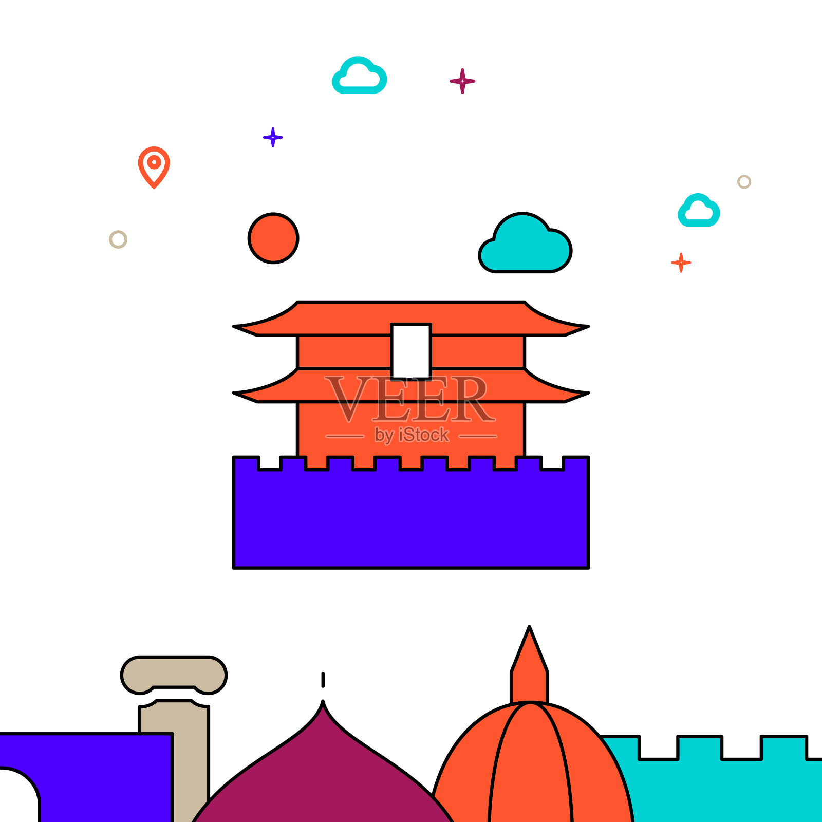 北京紫禁城填充线条图标简洁插画图片素材