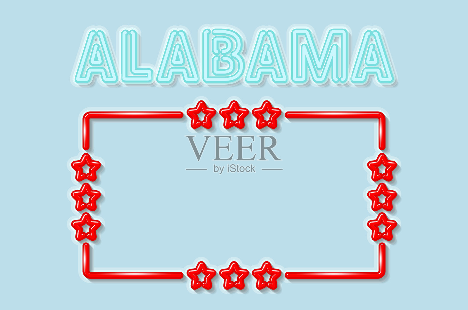 美国阿拉巴马州的软蓝色霓虹字母灯插画图片素材