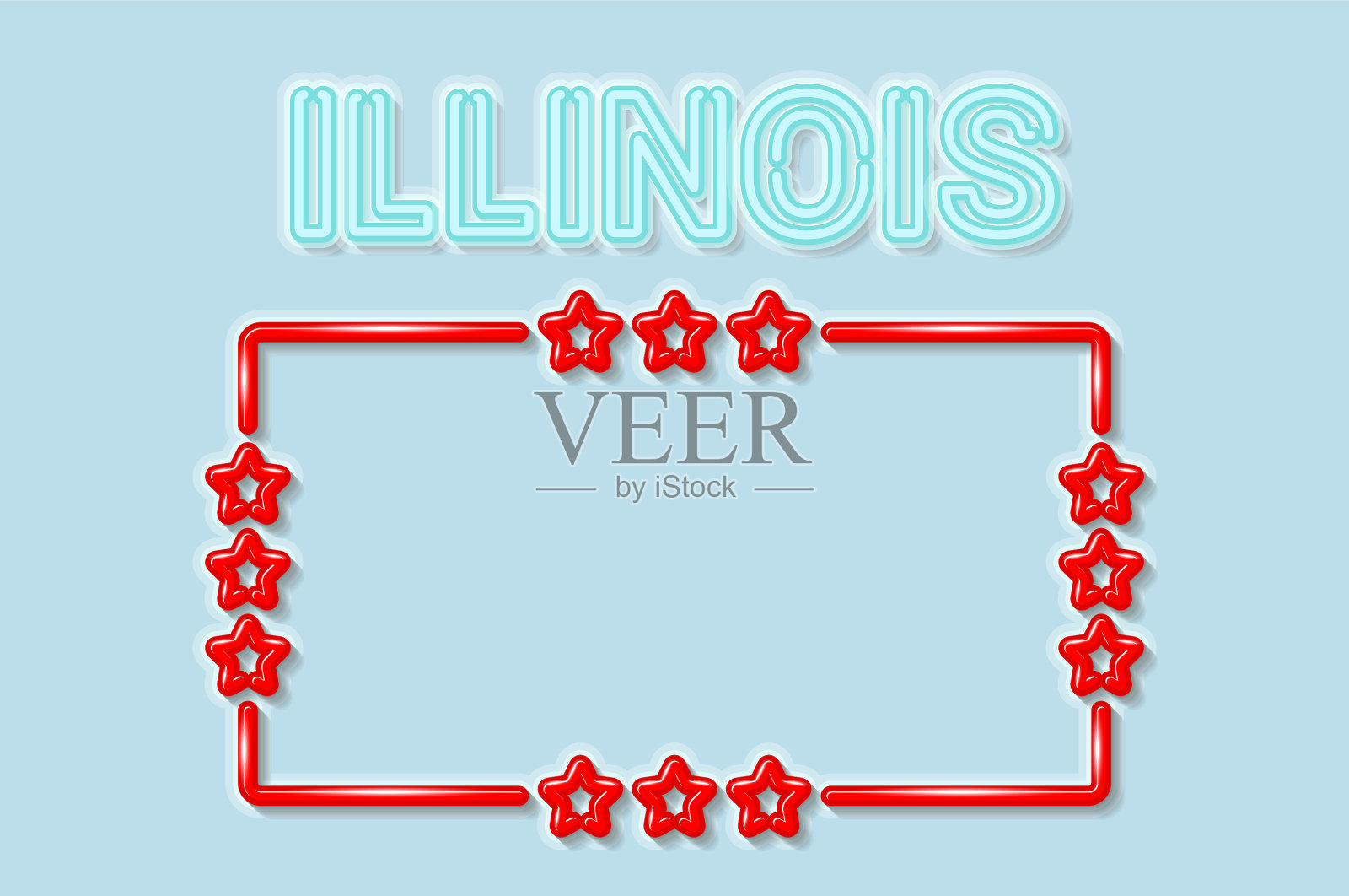 美国伊利诺斯州的软蓝色霓虹字母灯插画图片素材