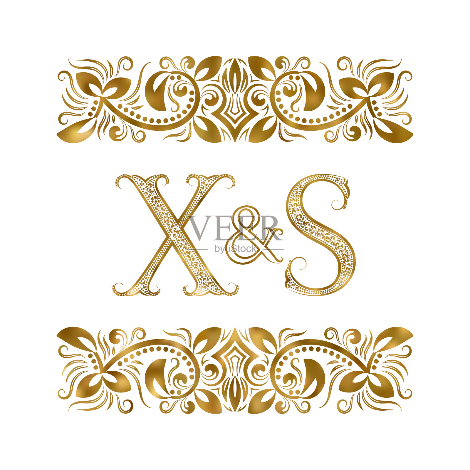 X和s的首字母古商标字母插画图片素材