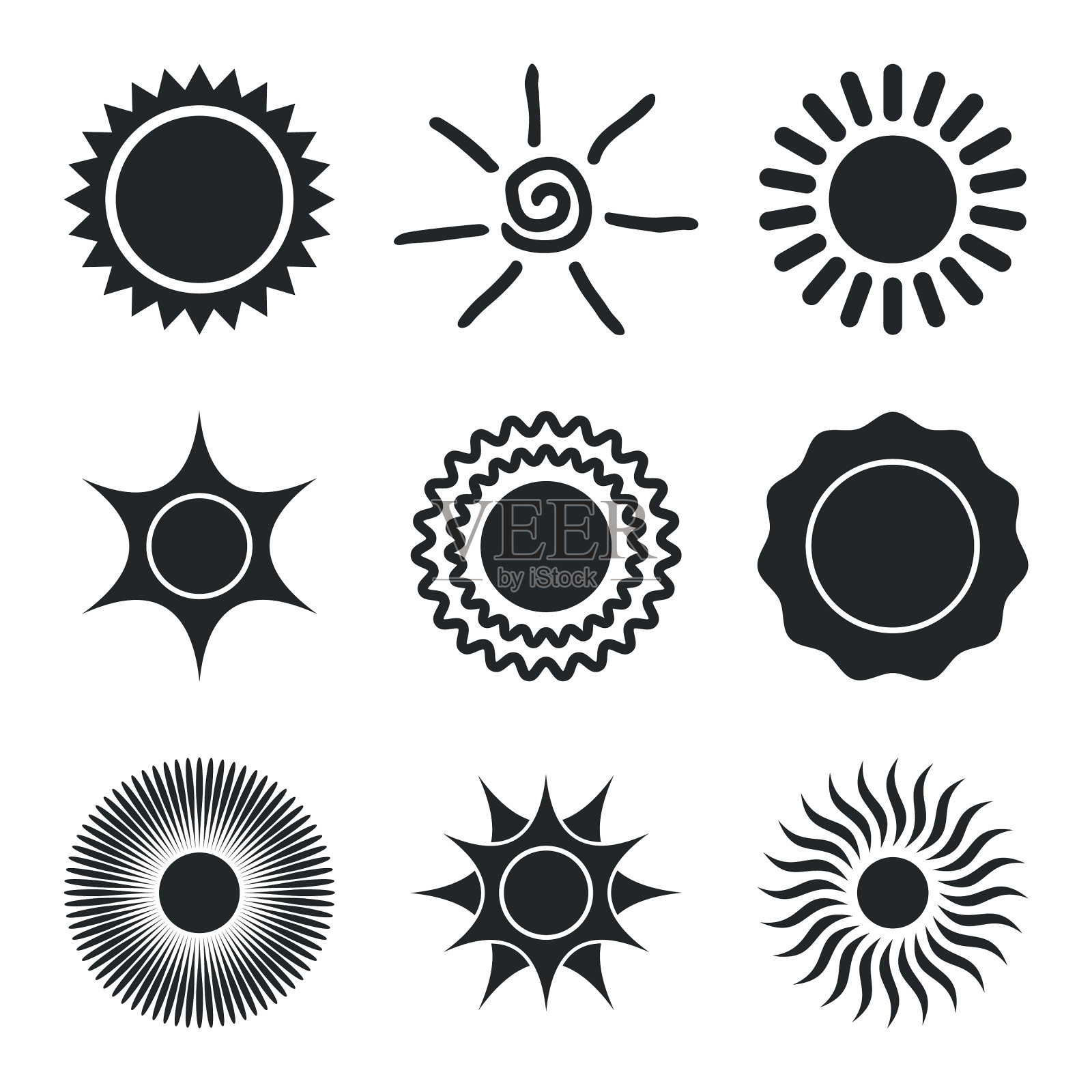 在白色背景上设置太阳图标图标素材